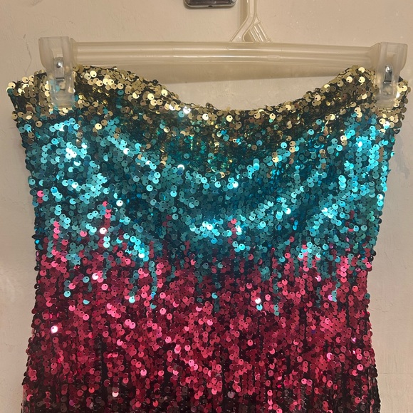 Rainbow sequins strapless dress large - Picture 7 of 8